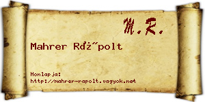 Mahrer Rápolt névjegykártya